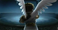 Pit as he's seen in Super Smash Bros. Brawl cutscene Pit watches from above. At a palace in the sky watching his reflecting pool.