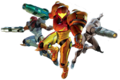 Artwork of all the Samus from each of the Metroid Prime: Trilogy