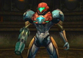 Samus stands in her PED Suit