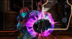 Samus as she acquires the Grapple Voltage.
