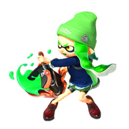 File:NSO Splatoon 2 April 2022 Week 2 - Character - Green Inkling with Slosher.png