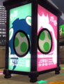 Posters of Marina and Pearl in Arowana Mall with Yoshi eggs superimposed over their faces