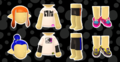 Some of the clothing items available from the Splatoon Miitomo Drop stages.