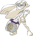 Official art of an Inkling wearing the Full-Moon Glasses, holding a Sloshing Machine.