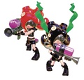 Two Octolings wearing their trademark costumes, upon which the Octoling Gear was based.
