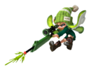 lime haired Inkling girl with a bobble hat looking down a splatcharger's scope