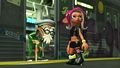Cap'n Cuttlefish and Agent 8 at the entrance to a Deepsea Metro subway car.