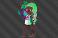 A teal female Inkling wielding a Shooter.