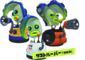 The different-colored Octarians from the Octo Expansion. The label reads タコトルーパー（消毒済）(JP), "Octotrooper (Disinfected/Sterilized)".
