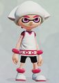 Male Inkling wearing SQUID GIRL Hat, Tunic, and Shoes (front).