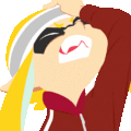 LINE sticker of a defeated female Inkling wearing the Red Hi-Horses.