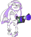 Official art of an Inkling with a Burst Bomb and an L-3 Nozzlenose D.