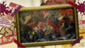 Sunken Scroll 18 from Splatoon 2, featuring a painting of Salmonids. A doodle of a Golden Egg can be seen.