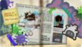 Sunken Scroll 5, depicting a post-it note on an article showing a schematic with a Super Sea Snail, a laptop, a tree, and cash, as well as a blurry photograph of Spyke. Doodles of a Super Sea Snail and Spyke can also be seen.