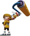 Promotional artwork of the same Inkling posing with the CoroCoro Splat Roller.