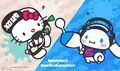 Hello Kitty vs Cinnamoroll picture, the two pictured with their weapons.