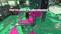 The fifth checkpoint with a Sanitized Octoling attacking the tower.