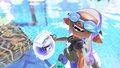 The Swim Goggles being worn by an Inkling with a Fizzy Bomb.
