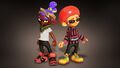The Inkling on the left is wearing the FishFry Biscuit Bandana