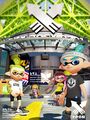 Promo for SquidForce, with a male Inkling (far right) wearing the Pro Trail Boots.