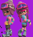 Two Inklings wearing the Annaki Yellow Cuff in a preview for Version 3.0.0, from the Nintendo Direct on 8 March 2018.