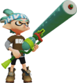 A male Inkling wearing the Squash Headband, holding a Splat Roller.