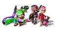 3D art of Inklings and playable Octolings trading competitive expressions.