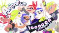 Arigatoon* image posted on the SplatoonJP Twitter account for reaching 1m followers. The image also features Agent 8 and a boy Octoling.