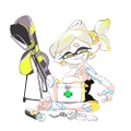 Promo art of Marie with a Hero Charger for the Show No Mercy! vs. Focus on Healing Splatfest.