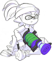 Official art of an Inkling wearing the Tennis Headband, holding an L-3 Nozzlenose.
