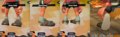 Closeup of the Choco Clogs in Splatoon 2 viewed from different sides.