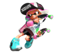 A render of the promotional Inkling girl of Splatoon 2 wearing the White King Tank, holding the Splat Dualies.
