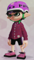 An Inkling wearing the Visor Skate Helmet. Note the difference between the strap color and that of the helmet.