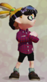 A male Inkling wearing the Choco Clogs.