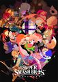 Super Smash Bros. Ultimate poster, with 2D artwork of the Inklings and other fighters.