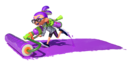 purple haired Inkling boy with glasses rolling a roller