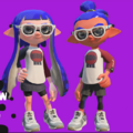 Two Inklings wearing the Takoroka Crazy Baseball LS, from the Nintendo Direct on 8 March 2018.