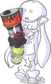 Official art of an Inkling wearing the B-ball Jersey (Away), carrying a Range Blaster