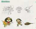 Concept art of Sheldon, with the unknown weapon similar to a Splattershot in the Shooting Range at the lower left.