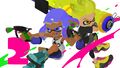 2D art for the countdown to the release of Splatoon 3, with Splat Roller being used by the Inkling on the right