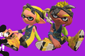 Two Inklings wearing the Honey & Orange Squidkid V, from the Nintendo Direct on 8 March 2018.