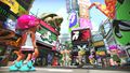 Squiddor logo on the TV screen in Inkopolis Square.