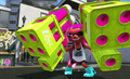 An Inkling holding large multi-barrel weapons.