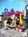 Promo for Zink, with a male Inkling wearing the Purple Hi-Horses.