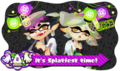 Image of the Squid Sisters on the Stage Info page during a Splatfest