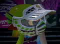 Closeup of a female Inkling wearing the Paintball Mask.