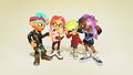 The Octoling on the middle left is wearing the Punk Whites.