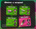 The select screen on the demo at the Switch event selecting the Splat Dualies.