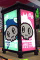 Posters of Marina and Pearl in Arowana Mall with skulls superimposed over their faces for Splatoween