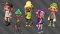 A playable Octoling (second from right) wearing the Blue Slip-Ons in a promo for Template:S2' Octo Expansion.